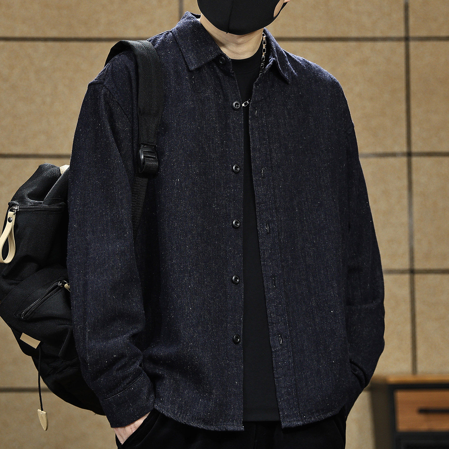 美式天然亚麻纤维牛仔衬衫男2025秋季新款大码松弛感长袖衬衣外套