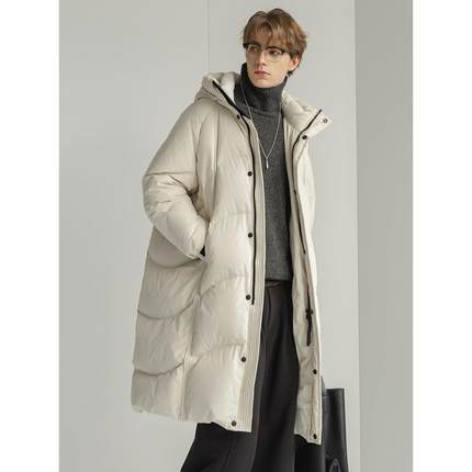 【充绒320g】D7K加厚连帽羽绒服冬装新款中长款白鸭绒羽绒外套男