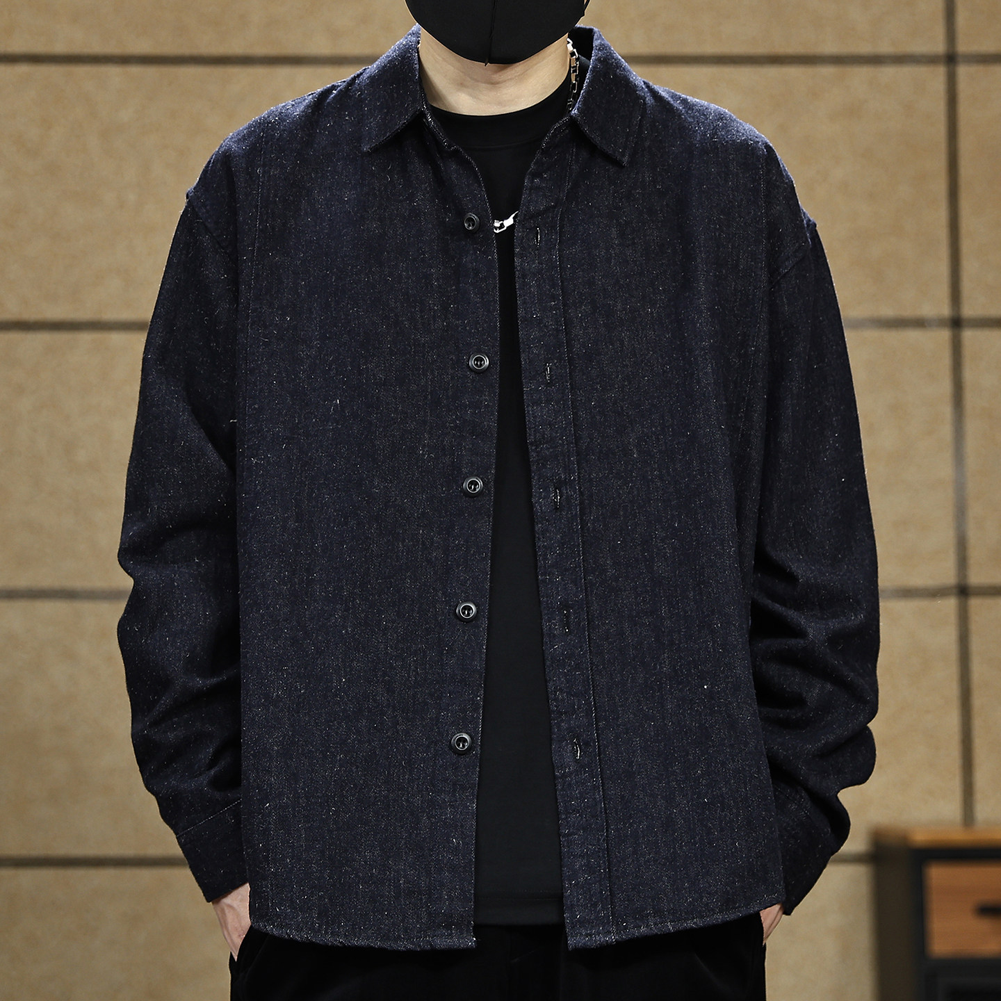 天然亚麻纤维长袖牛仔衬衫男2026春秋新款大码松弛感衬衣外套男款