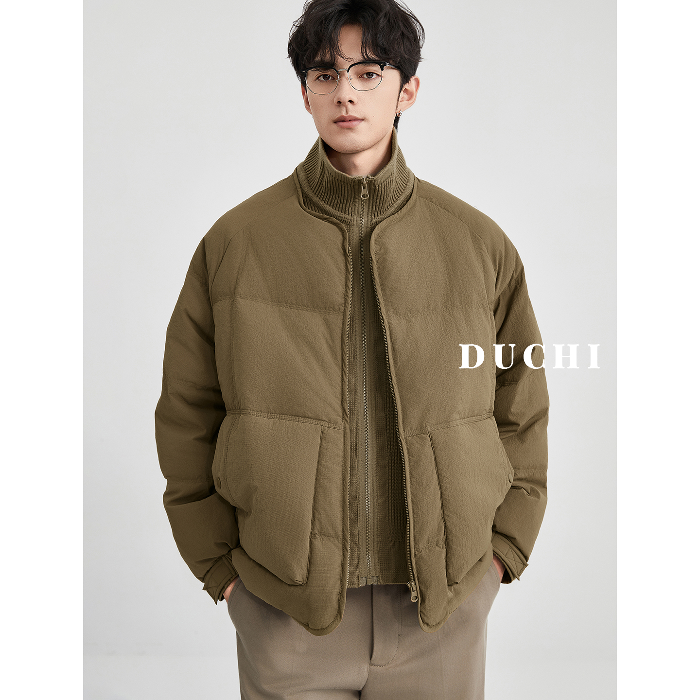 假两件针织立领羽绒服男冬季加厚25新款美式保暖休闲短款外套