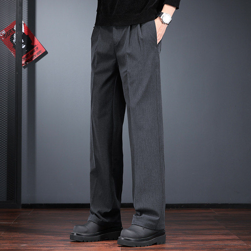 垂感高端休闲西裤男春季宽松直筒长裤深灰色商务通勤老钱风西装裤