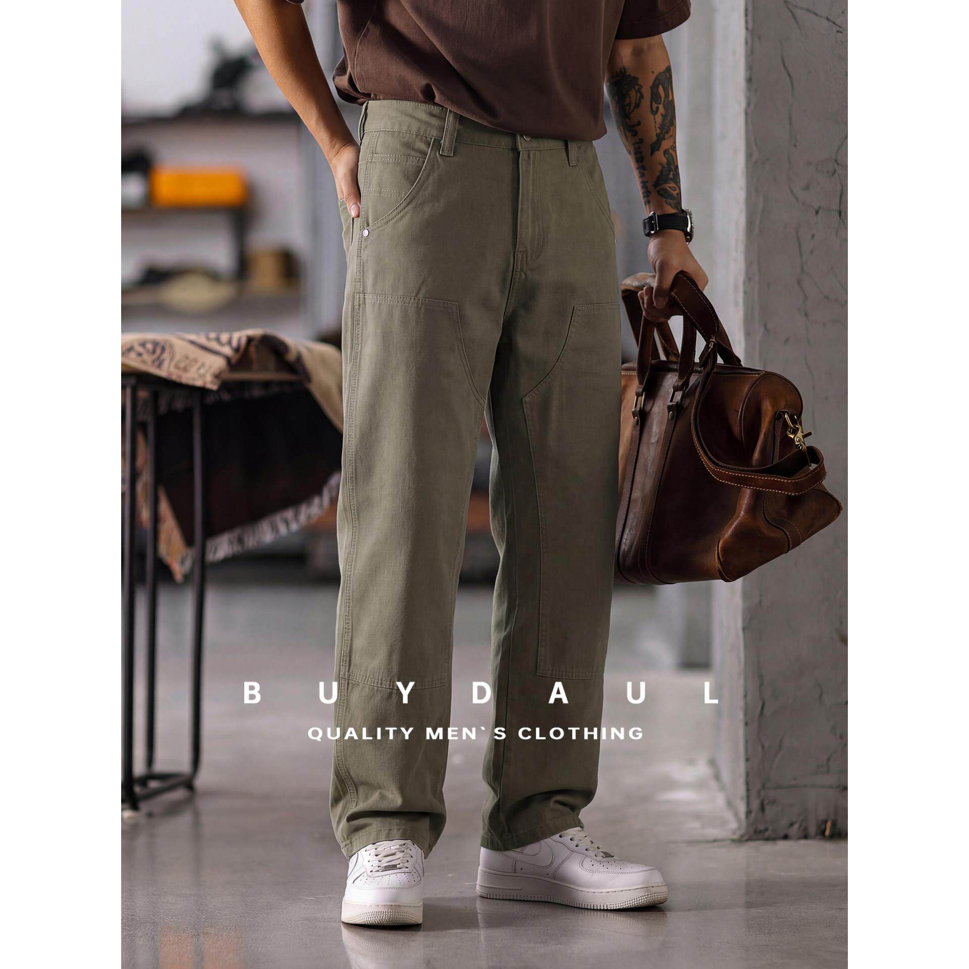 美式复古工装牛仔裤男士春夏季新款潮牌宽松大码纯棉休闲直筒长裤