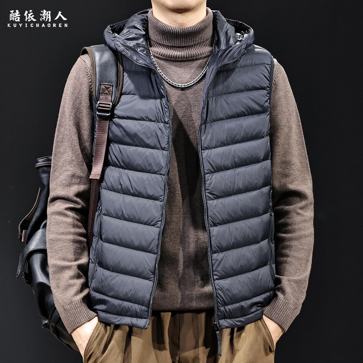 百搭时尚2025冬季新款羽绒马甲男潮牌轻薄保暖连帽外套防寒冲锋衣