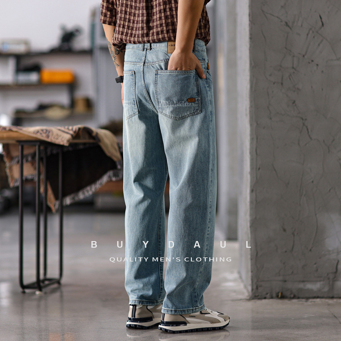 美式复古水洗牛仔裤男士春季2026新款宽松直筒裤大码简约休闲长裤