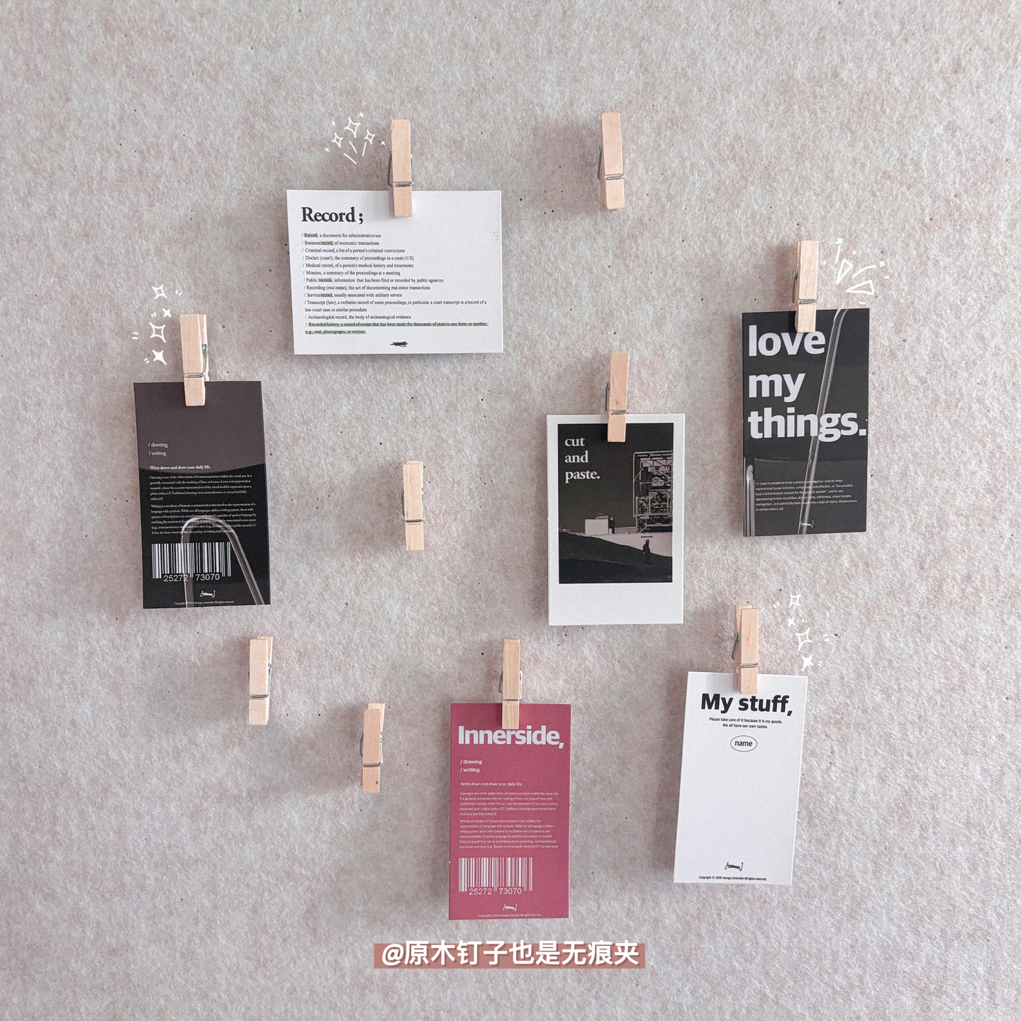 20个/盒 ins木质夹子图钉无痕夹照片卡片软木板照片墙毛毡板装饰