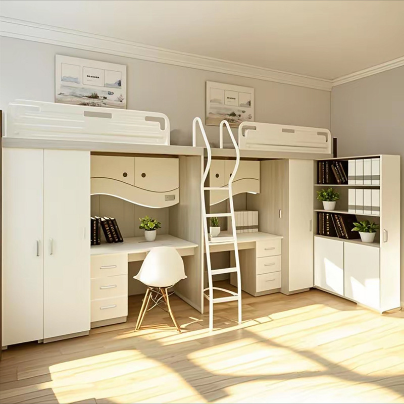 上床下桌钢木公寓床大学生宿舍组合带衣柜高低床铁架床寝室铁艺床