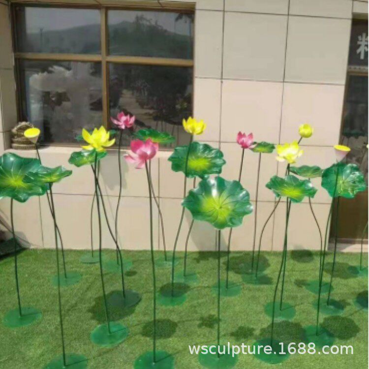 不锈钢雕塑定制 植物雕塑 荷叶水景 景观雕塑 不锈钢喷漆雕塑