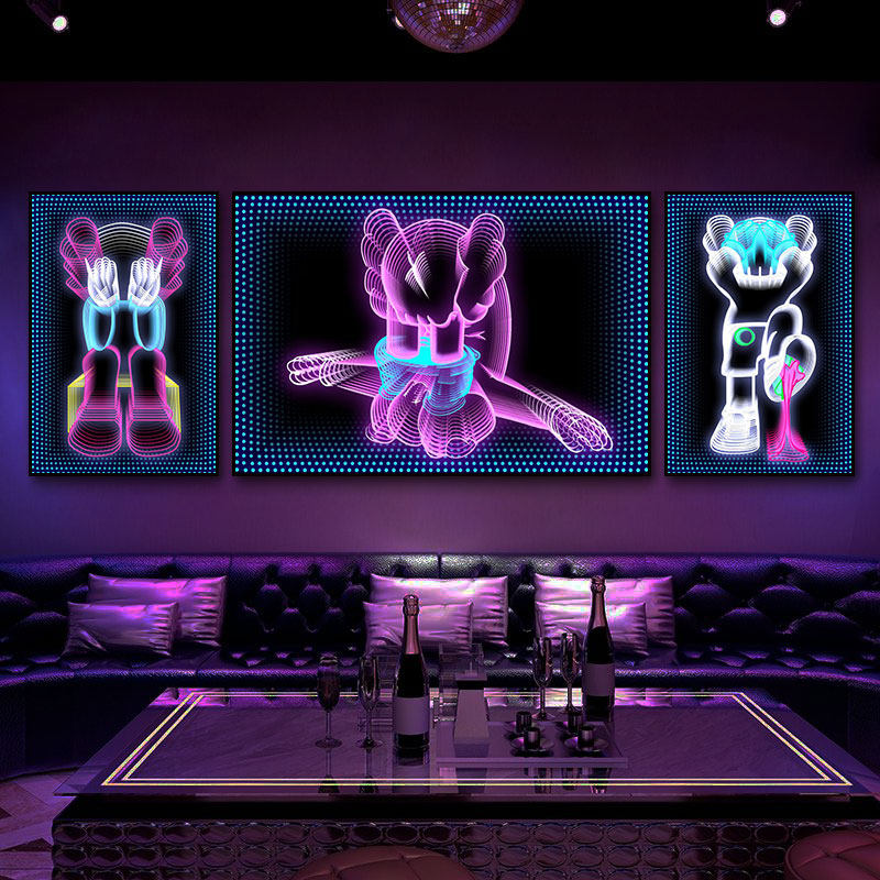霓虹灯挂画潮牌公仔酒吧电竞房间KTV装饰画潮流芝麻街LED发光壁画