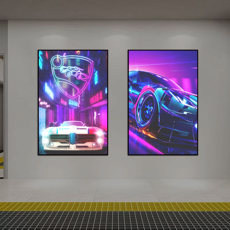 汽车主题装饰画网咖电竞房赛博朋克发光挂画4s店JDM跑车赛车壁画