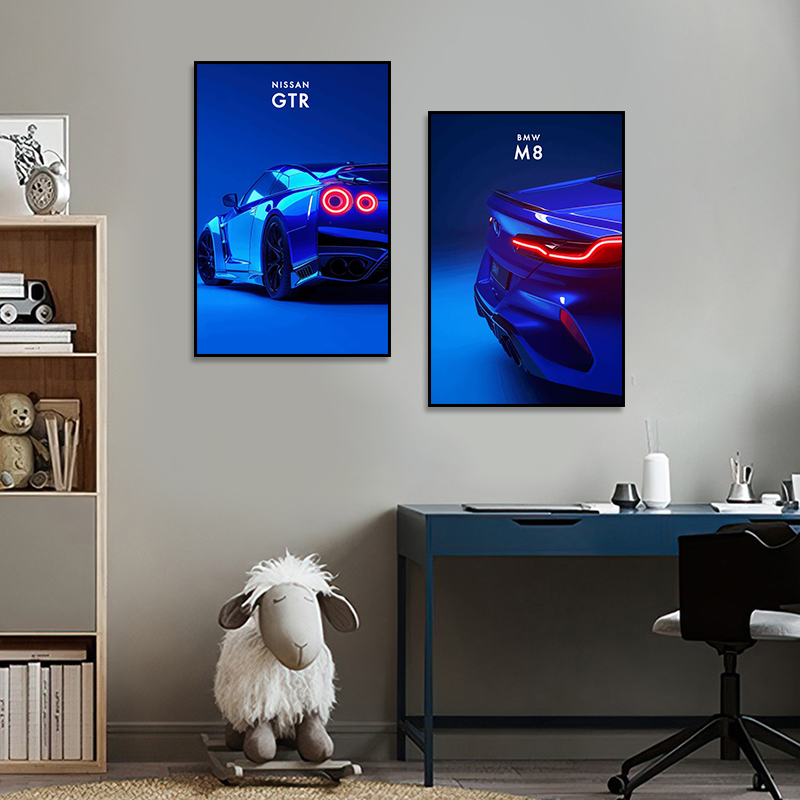  超跑局部发光LED挂画汽车主题壁画电竞房汽车店车展氛围装饰画