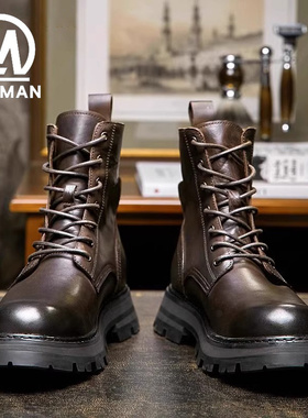 RODMAN真皮马丁靴男高帮英伦风男士厚底中帮机车靴冬季加绒男靴