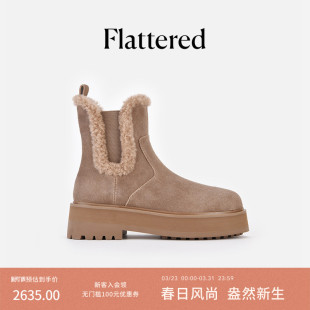 新款 Flattered Eira女士麂皮切尔西靴厚底增高加绒短靴冬季