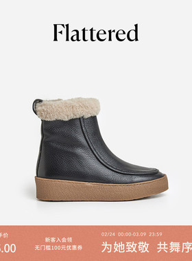 Flattered Simone女士牛皮毛一体雪地靴显瘦羊毛加绒短靴秋冬新品