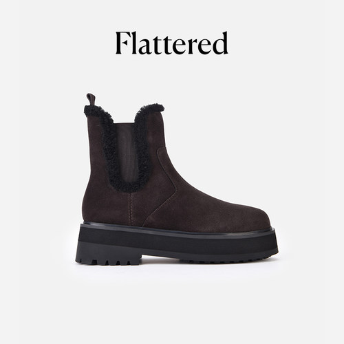 Flattered冬季新款加绒切尔西靴