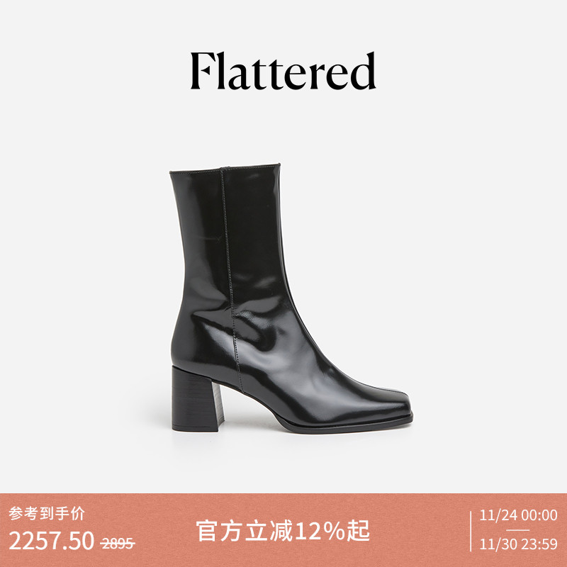Flattered高跟真皮中筒靴