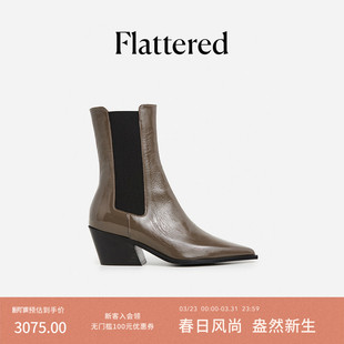 靴西部靴2026新款 Flattered Sandra女士牛皮尖头粗跟切尔西靴时装
