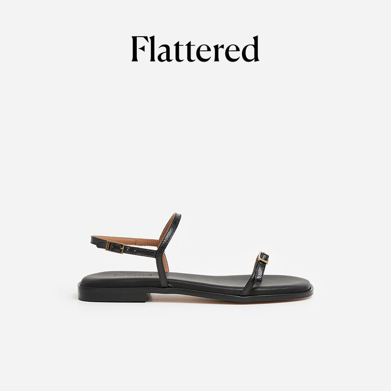 Flattered Alice女士牛皮极简一字带式扣袢方头平底凉鞋春夏新品