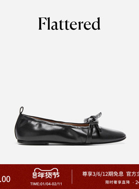 Flattered Polly女士羊皮手工褶皱蝴蝶结芭蕾舞鞋圆头平底单鞋子