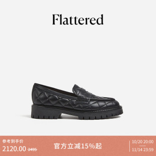 圆头通勤单鞋 Flattered Signe女士牛皮手工缝制菱形纹厚底乐福鞋