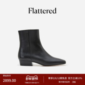 Flattered 靴2026新款 Rami女士真皮手工短靴法式 方头踝靴粗跟时装
