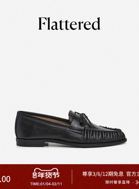 Flattered Dylan女士真皮手工结饰褶皱一脚蹬乐福鞋平底单鞋新品