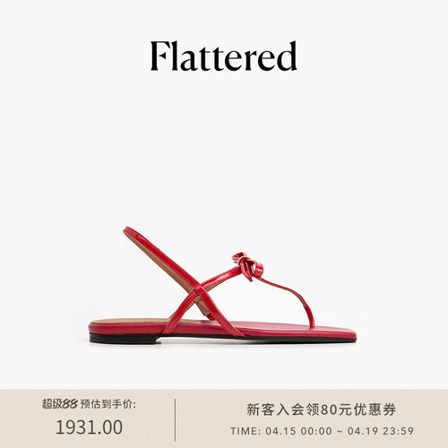 Flattered新款蝴蝶结夹趾凉鞋