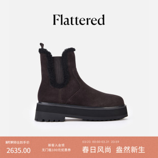 新款 Flattered Eira女士麂皮切尔西靴厚底增高加绒短靴冬季