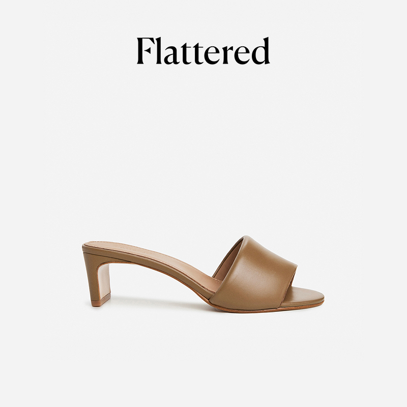 Flattered羊皮扁高跟时尚一字拖