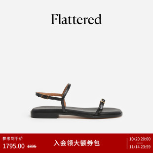 春夏新品 扣袢方头平底凉鞋 Alice女士牛皮极简一字带式 Flattered