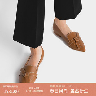 春夏 尖头平底通勤浅口单鞋 Flattered Ally女士真皮手工结饰穆勒鞋