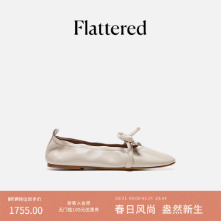 26春夏 圆头平底单鞋 Flattered Polly女士羊皮蝴蝶结褶皱芭蕾舞鞋