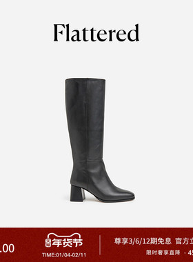 Flattered Colette女士真皮高跟显瘦直筒长靴高筒骑士靴2025新品