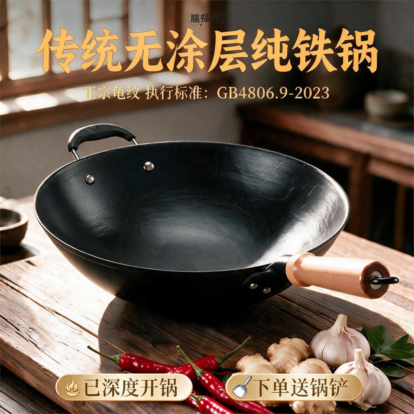 传统老式生铁锅炒锅无涂层不粘锅农村家用铸铁平底燃气灶炒菜锅具