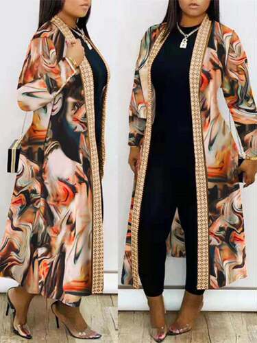 fashion women overcaot ladies inverness wear长袖印花开衫披肩