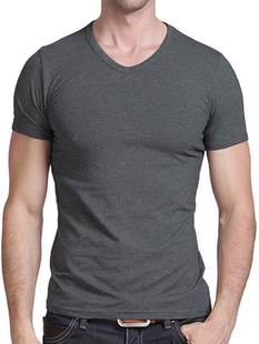 弹力修身 T恤 neck Shirt 男士 Cotton 短袖 Men 纯色打底衫 Tops