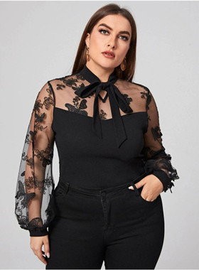 autumn winter women gauze dresses L-4XL ladies blouse tops