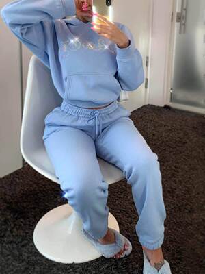 Women Sets winter sweaters 字母烫金加绒长袖卫衣长裤套装女