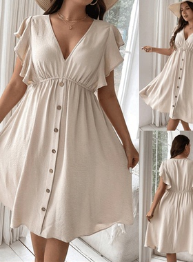 Plus size summer women dresses V-neck casual dress V领大码裙