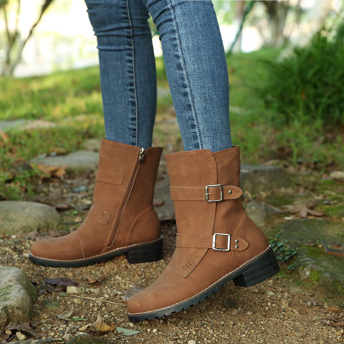 plus size women leather long boots for ladies flat shoes 43