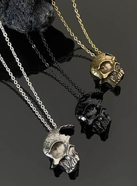half face skull male necklace men's retro Skeleton jewelry饰