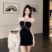 法式 炸街御姐风气质性感包臀短裙纯欲辣妹钉钻挂脖连衣裙 气质时尚