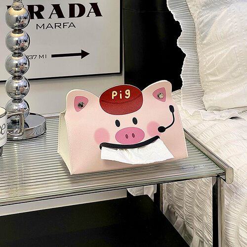 可爱卡通创意纸巾盒家用桌面大容量抽纸盒客厅高级感皮革餐纸抽盒