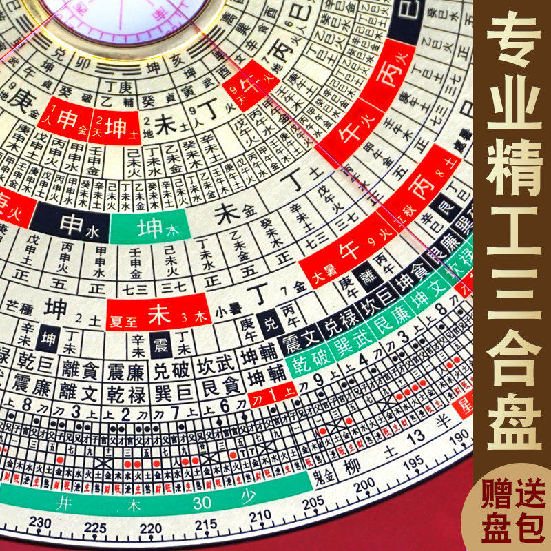 精工三合罗盘黄铜高档大字三元三合综合高精度专业八卦定位罗经仪