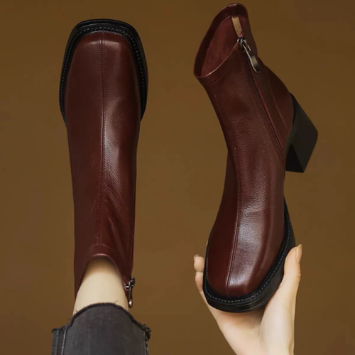 34-40码-特价捡漏6.5厘米粗跟羊皮短靴女靴-9928