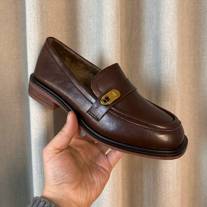 断码特价福利2.5厘米头层牛皮加毛乐福鞋女鞋-3657