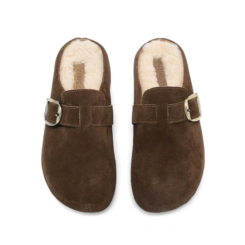 福利款真皮牛反皮皮毛一体羊羔毛博肯拖外穿女鞋25289 拍大一码