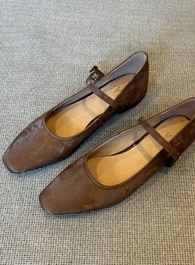 2厘米头层牛皮布纹国风玛丽珍单鞋女鞋SY552