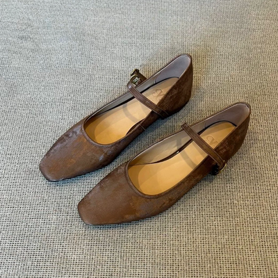 2厘米头层牛皮布纹国风玛丽珍单鞋女鞋SY552