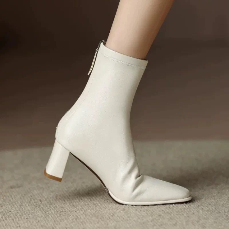 断码特价捡漏,5.5厘米粗跟弹力羊皮瘦瘦靴女-805
