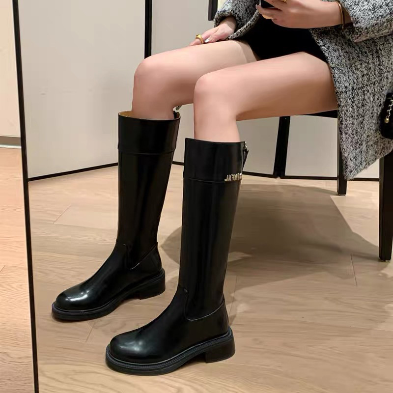 断码特价福利,5厘米粗跟牛皮简约骑士靴女鞋67-215